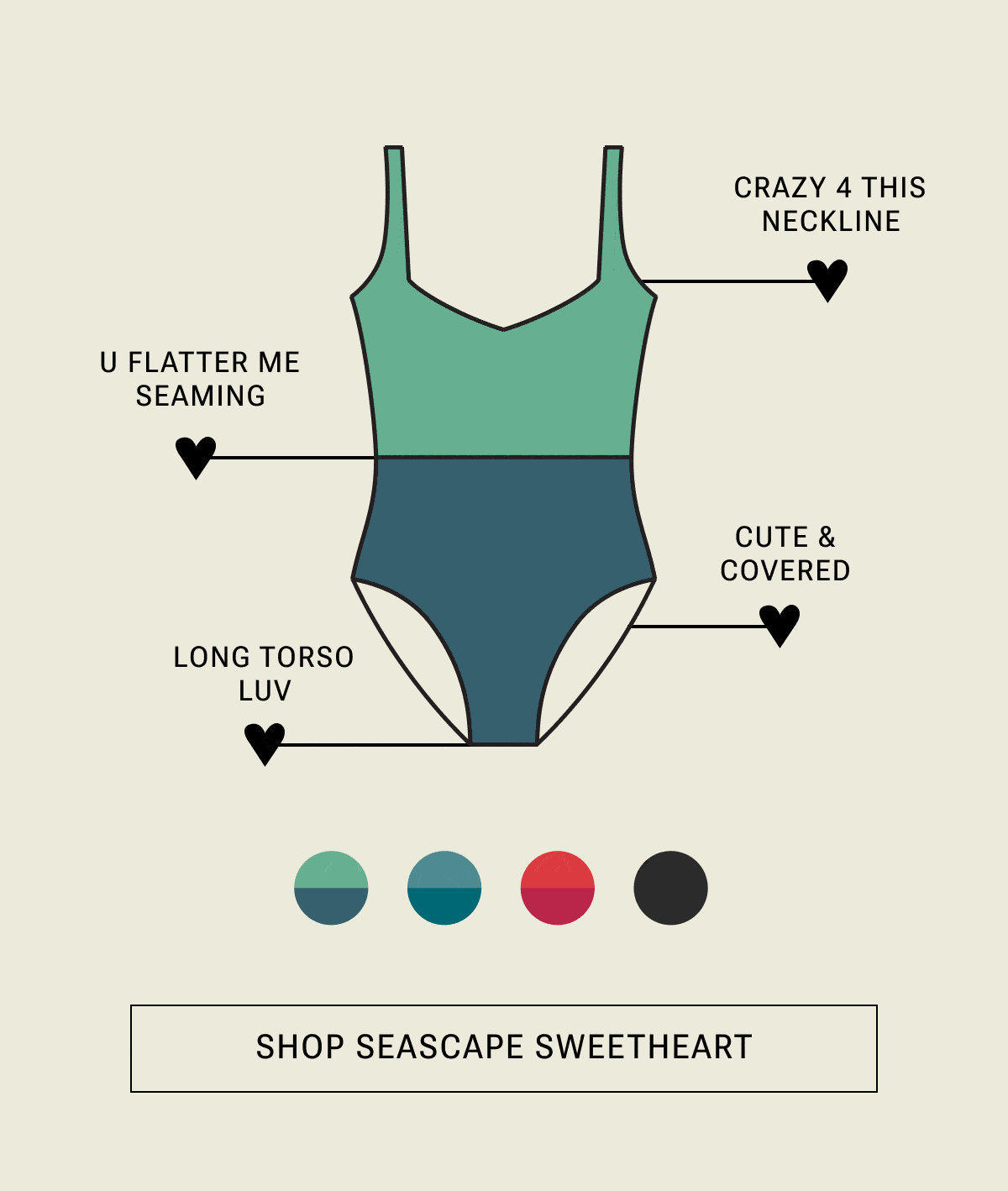 Various colors of a one piece swimsuit