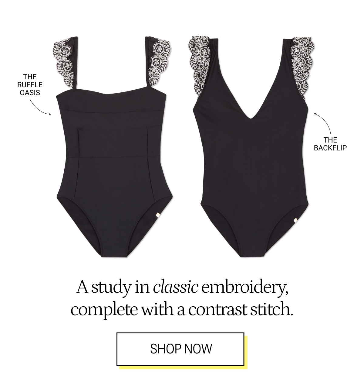 Eyelet ruffle one piece swimsuits in black