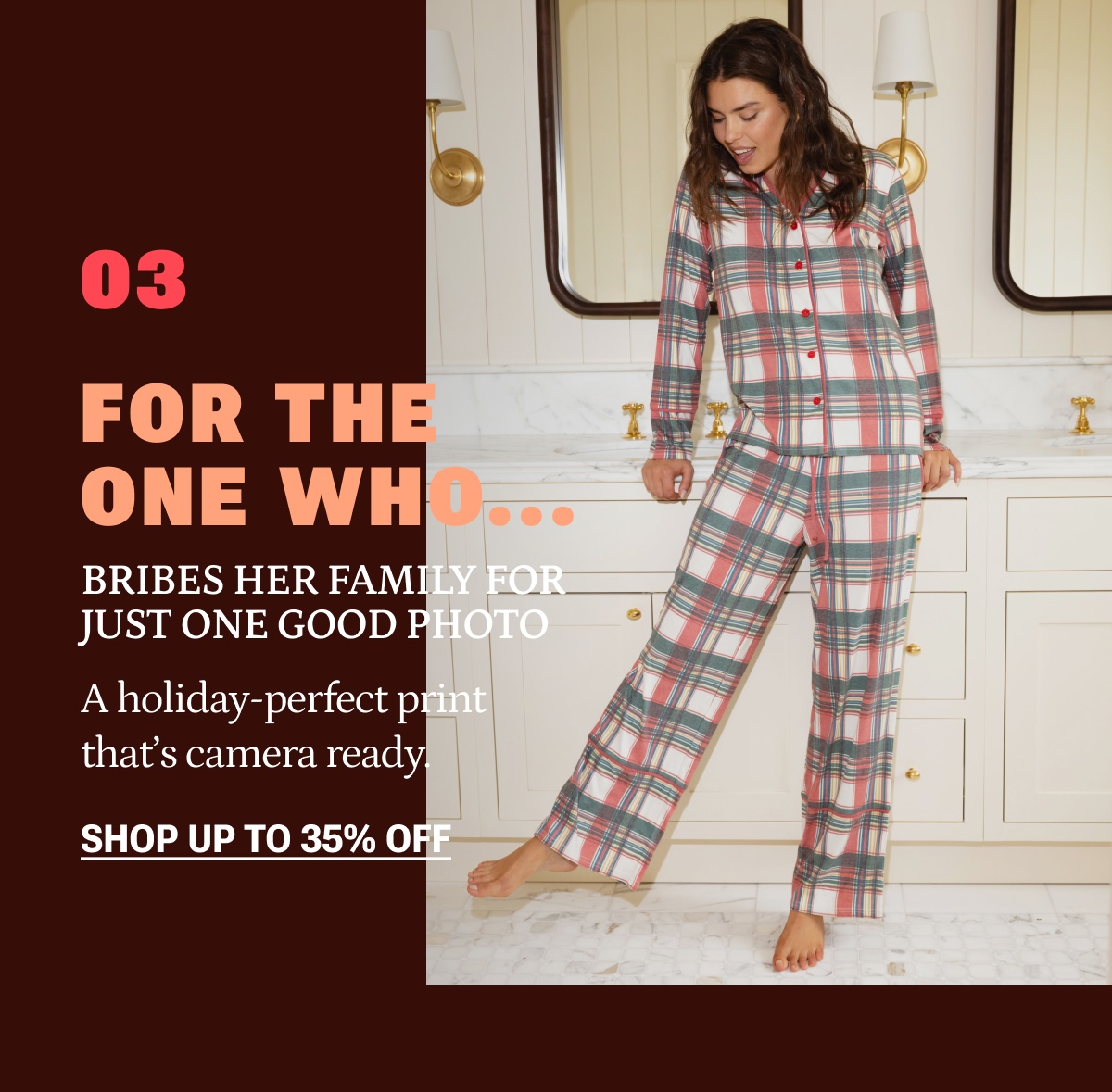 Model in holiday pajamas