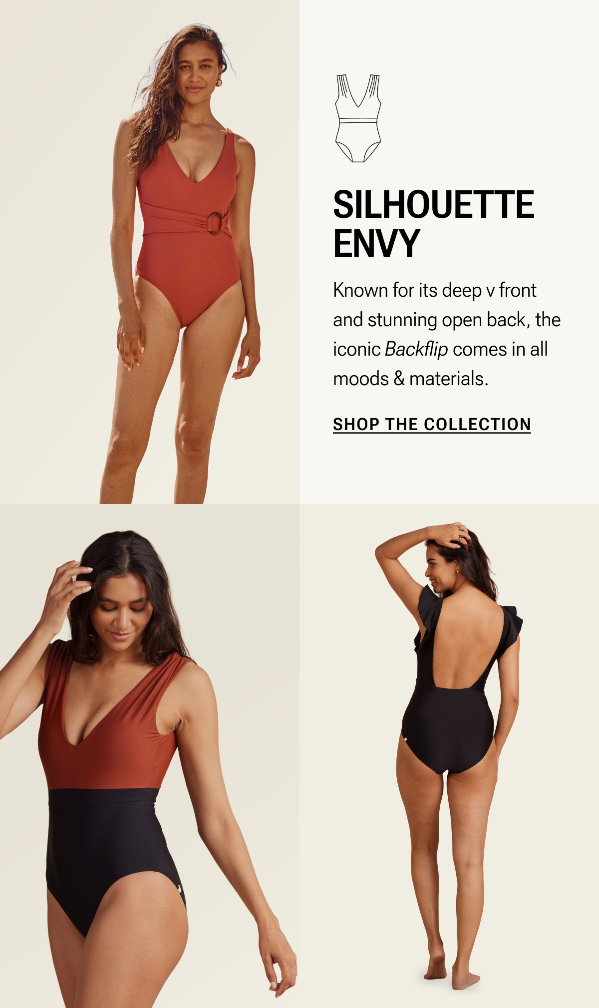 Models in Summersalt Backflip one piece swimsuits