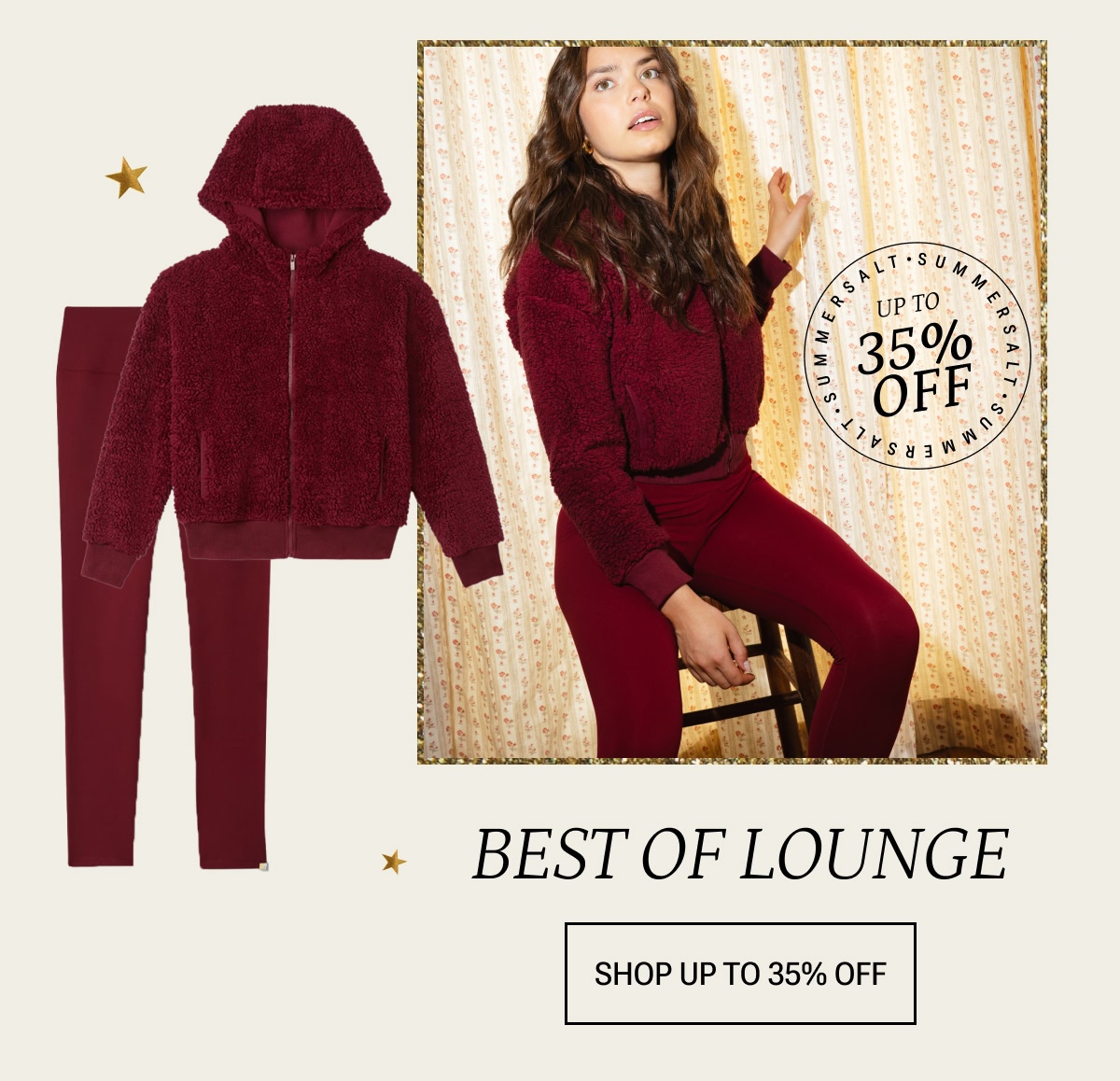 Model in pinot fleece and leggings