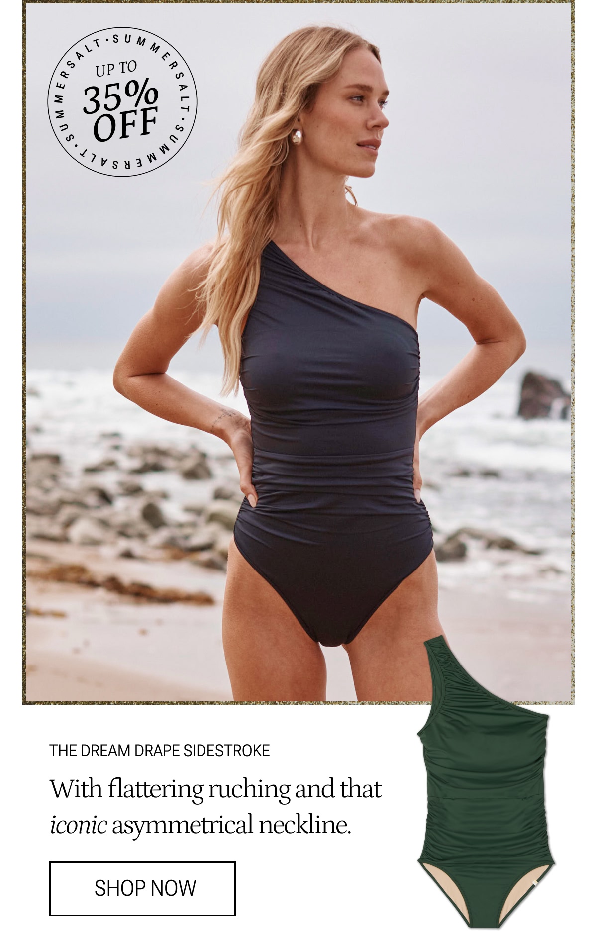 Model in black dreamdrape sidestroke