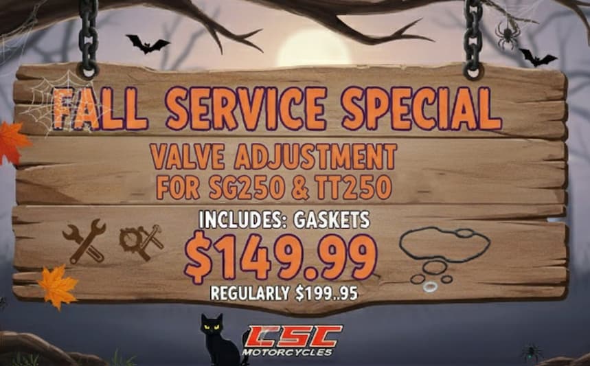 Valve Adjustment on a TT250 or SG250 for $149.95