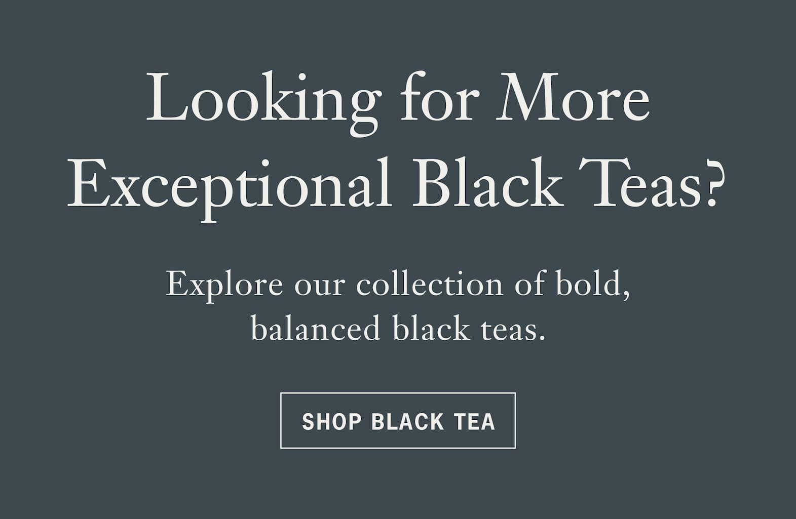 Heading: Looking for More Exceptional Black Teas?   Body: Explore our collection of bold, balanced black teas.   CTA: Shop Black Tea 