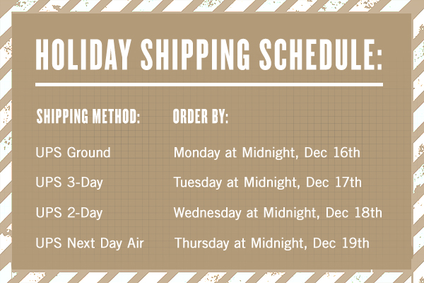 Holiday Shipping Schedule
