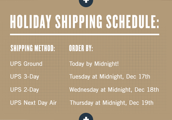 Last day to ship in time for Christmas is Thursday at Midnight on 12.19.24.