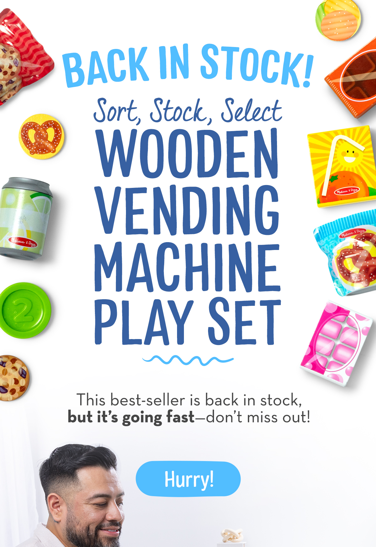 It's back in stock the Sort, Stock, Select Wooden Vending Machine Play Set