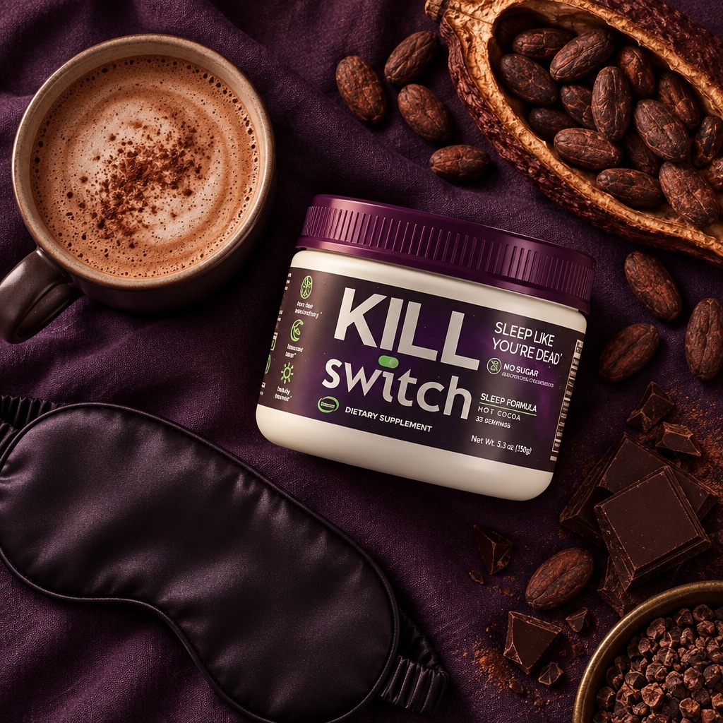 KillSwitch with hot cocoa, cacao and a sleep mask