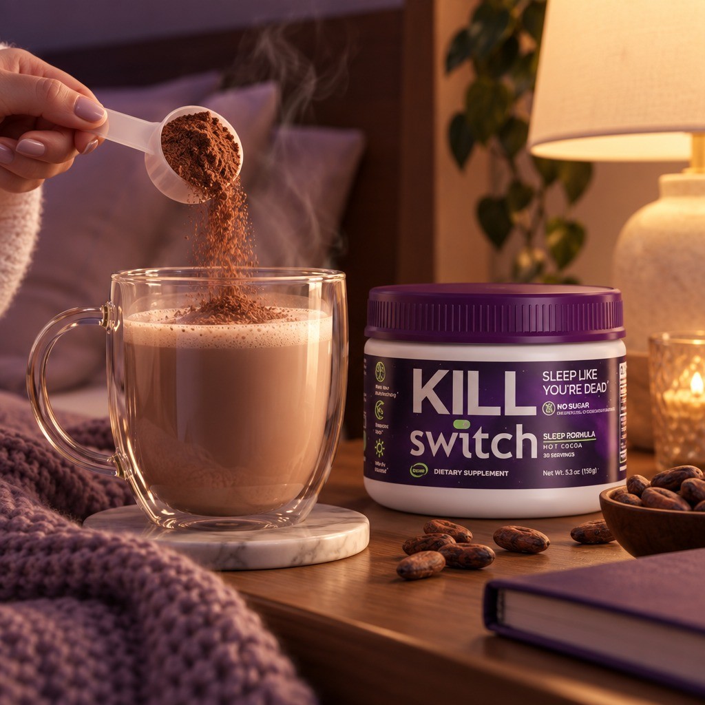 A scoop of KillSwitch poured into warm milk