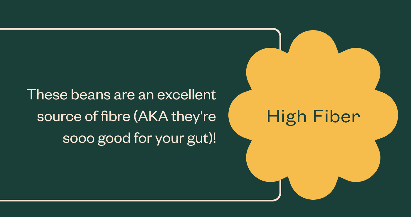 High fiber These beans are an excellent source of fibre (AKA they're sooo good for your gut)!
