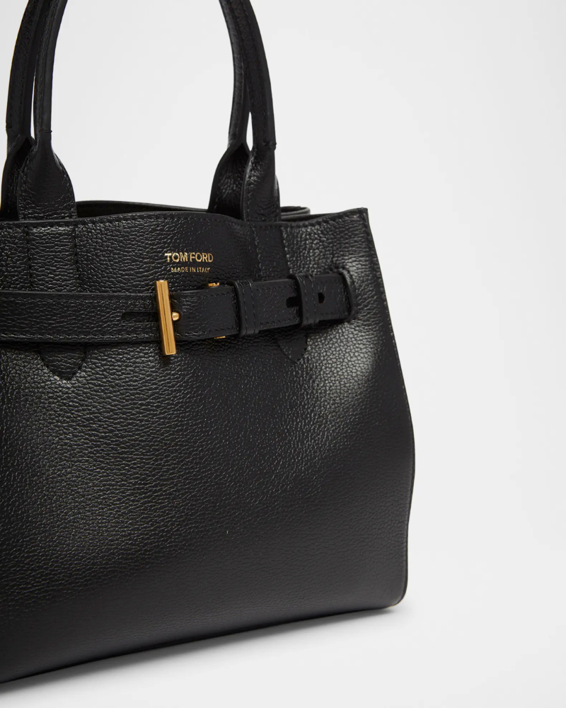 Tom Ford grain leather small tote in black at Century 21 NYC designer handbag drop