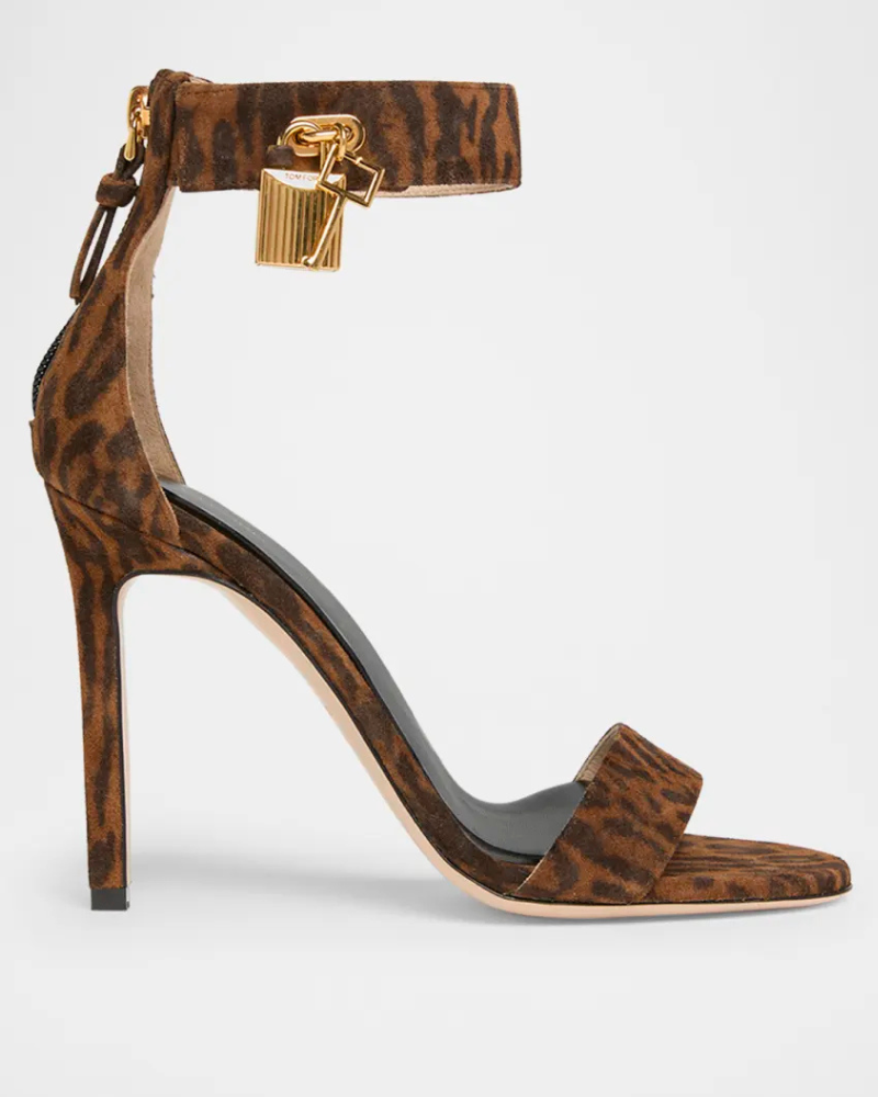 Tom Ford Padlock 85mm leopard print suede heels at Century 21 NYC