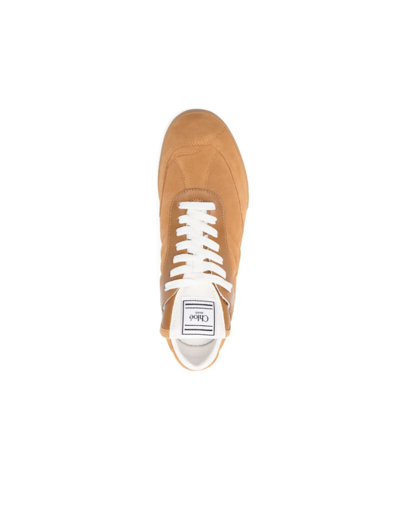 Chloe Kick leather lace-up low sneaker in brown at Century 21 NYC