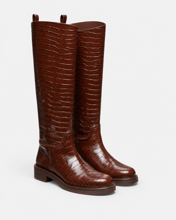 Stuart Weitzman Celia Croc Riding Boot at Century 21 NYC