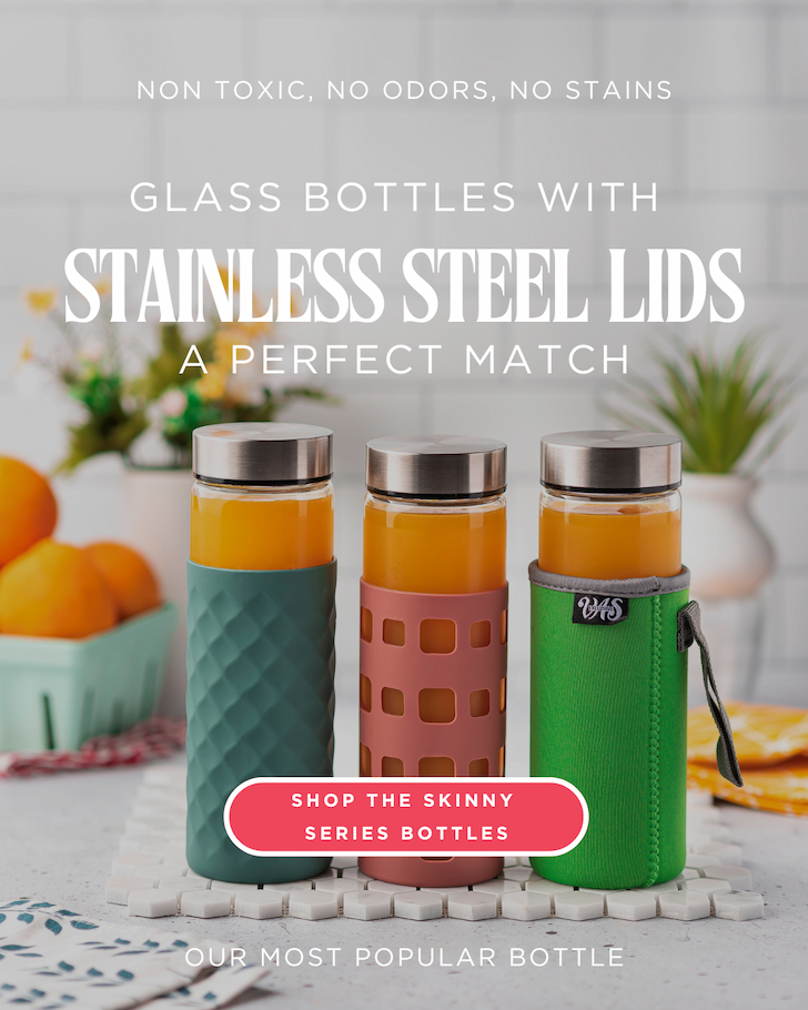 Glass Juice Bottles- Skinny Series with Stainless Lids