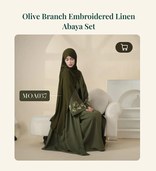 Olive Branch Embroidered Linen Abaya Set (MOA037)