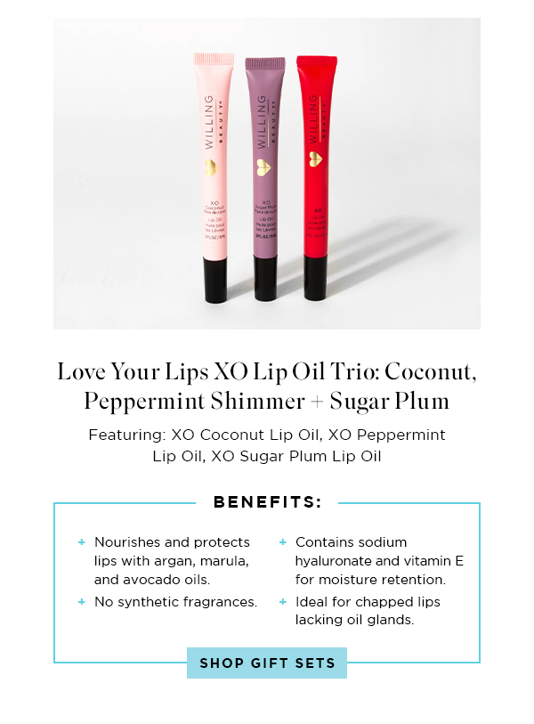 Coconut, Peppermint Shimmer + Sugar Plum XO Lip Oil Trio