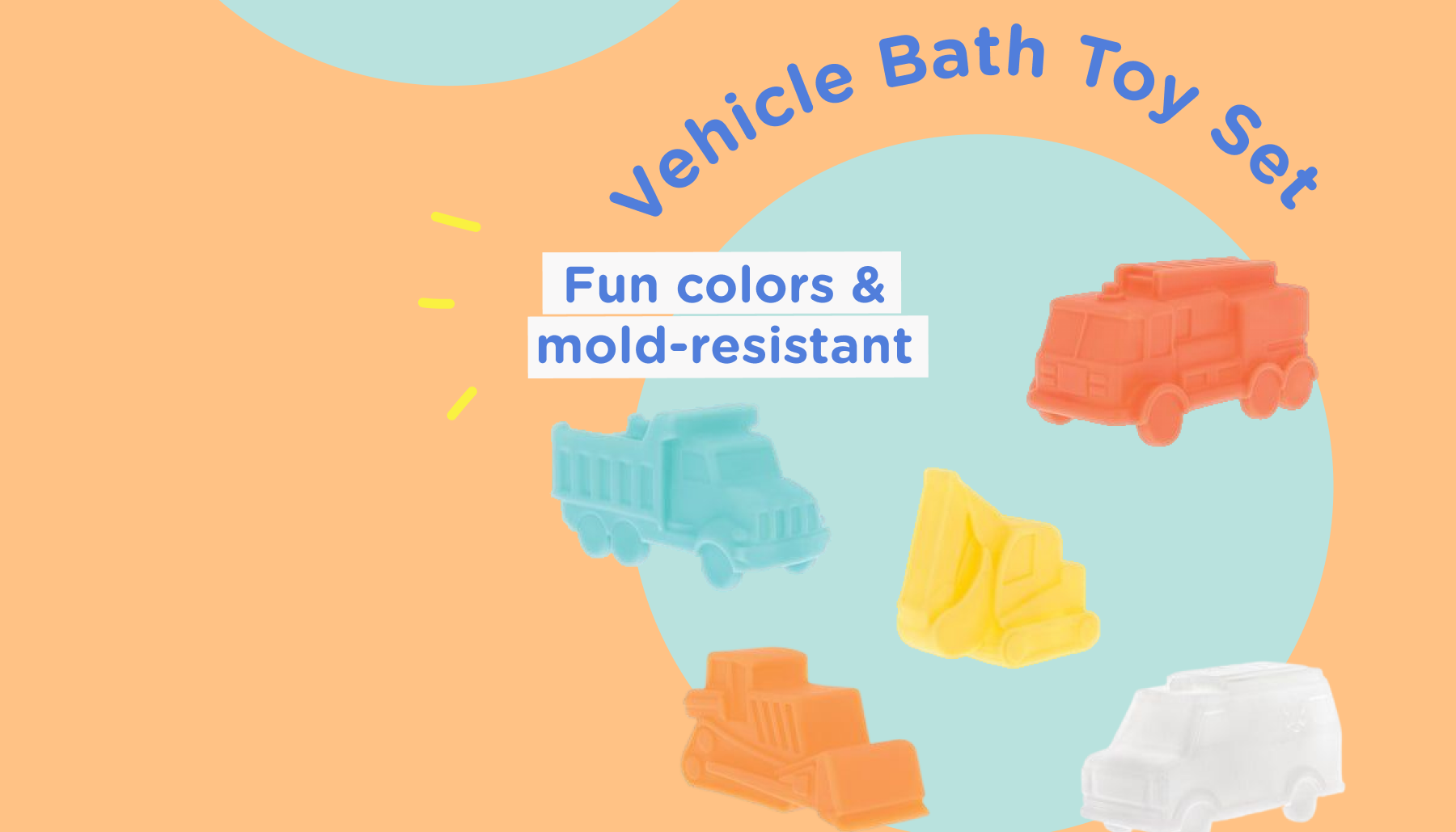 Vehicle Bath Toy Set: Fun colors & mold resistant