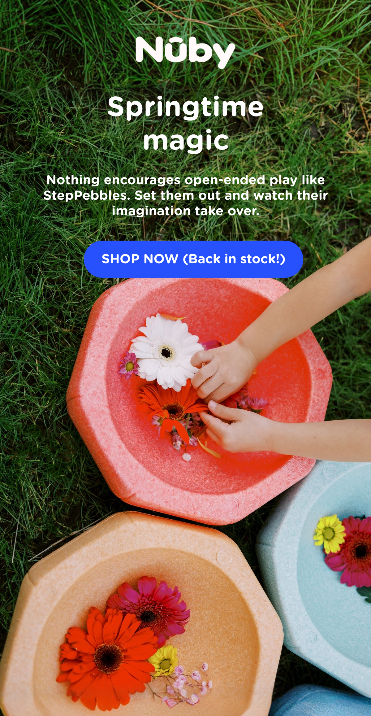 Springtime magic. Nothing encourages open-ended play like StepPebbles. Set them out and watch their imagination take over. 