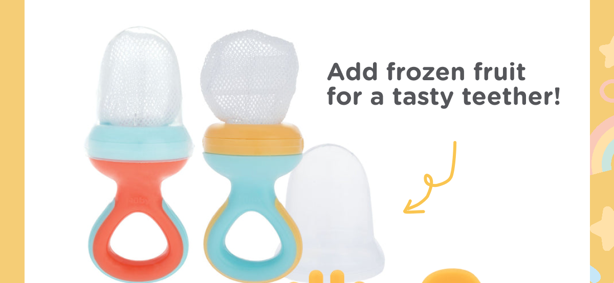 Add frozen fruit for a tasty treat - shop the Nibbler Feeder