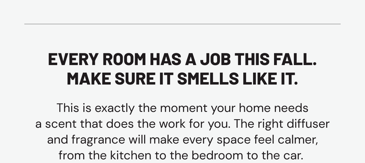 Every room has a job this fall. Make sure it smells like it. This is exactly the moment your home needs a scent that does the work for you. The right diffuser and fragrance will make every space feel calmer, from the kitchen to the bedroom to the car.&nbsp;
