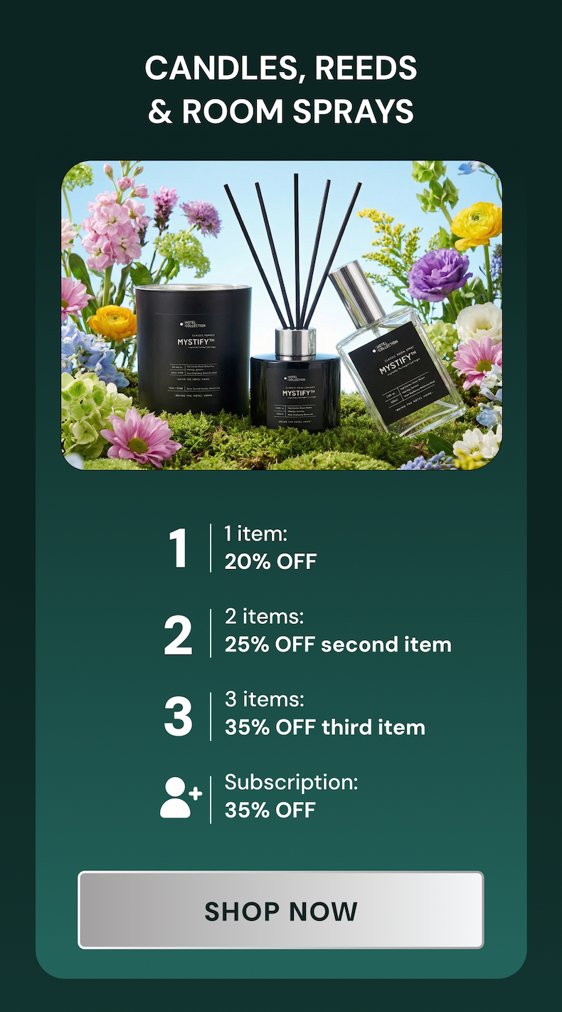 an image of candles and reeds are on display in a green background