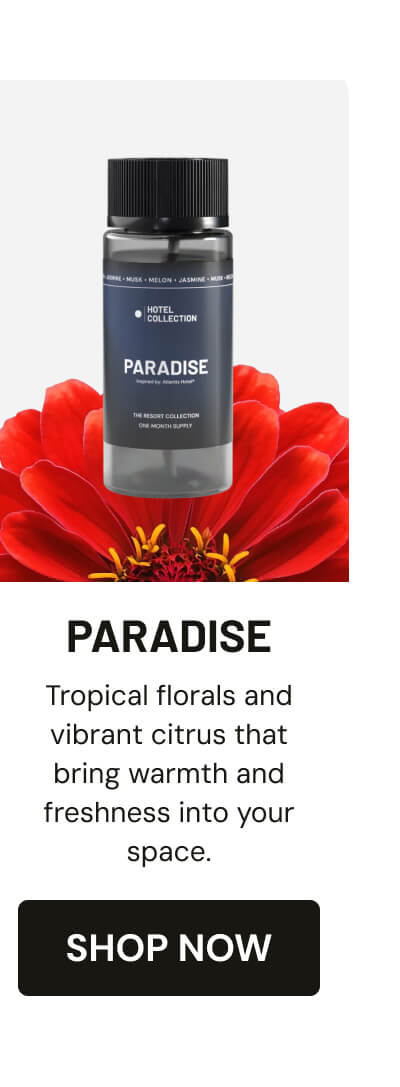 Paradise. Tropical florals and vibrant citrus that bring warmth and freshness into your space. [SHOP NOW]