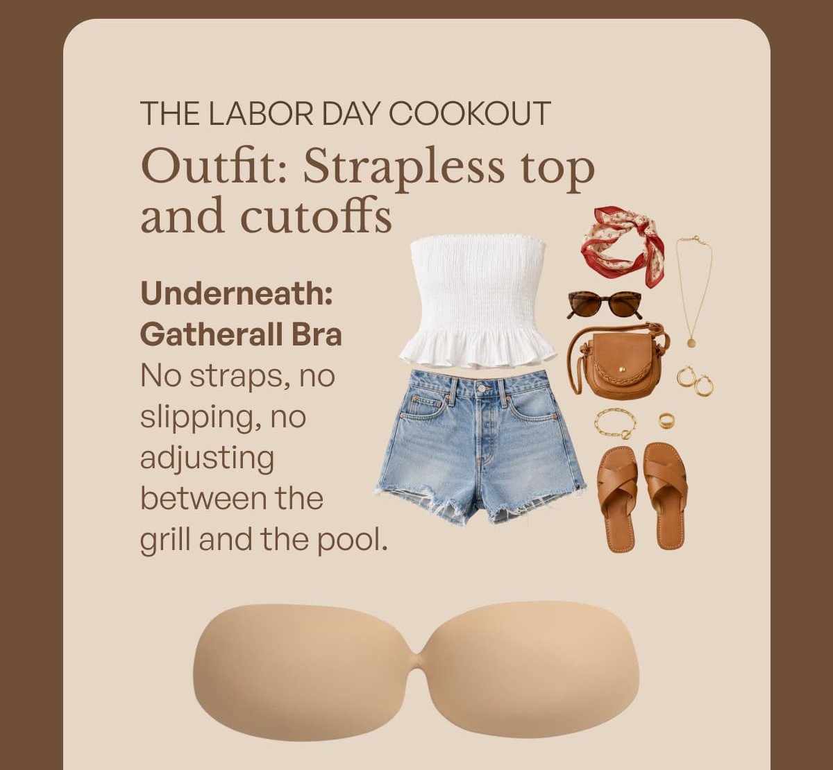 THE LABOR DAY COOKOUT Outfit: Strapless top and cutoffs