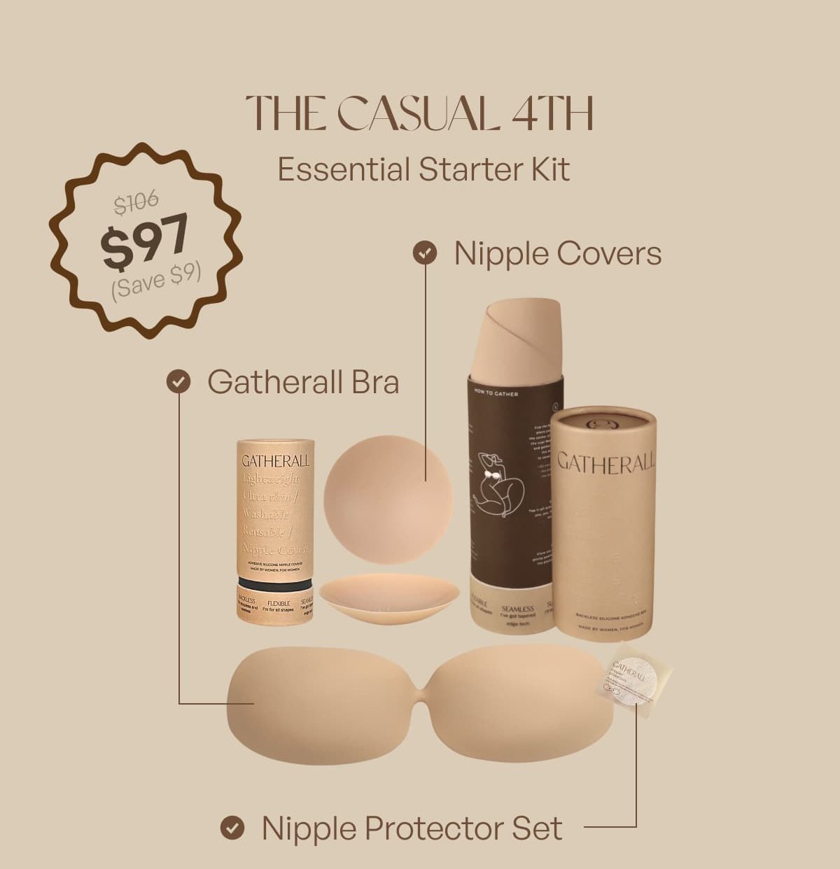 THE CASUAL 4TH Essential Starter Kit Nipple Covers Gatherall Bra