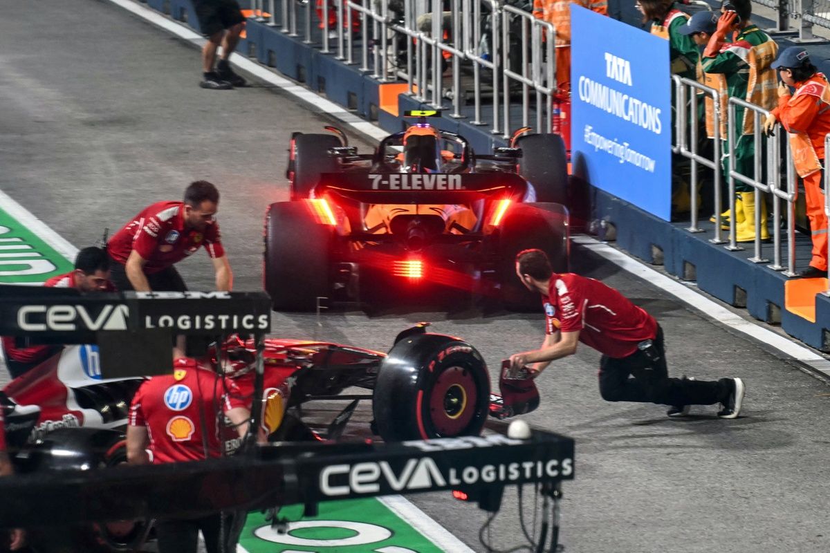 Charles Leclarc Lando Norris pit lane crash