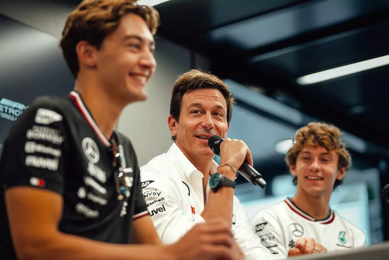 George Russell, Toto Wolff, Kimi Antonelli 