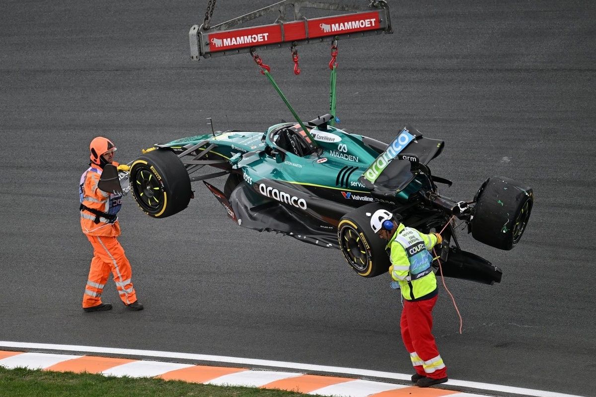 Lance Stroll Aston Martin crashed car