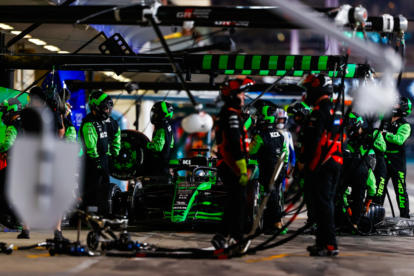 The pit area of Valtteri Bottas Stake F1 Team Kick Sauber at Abu Dhabi 2024