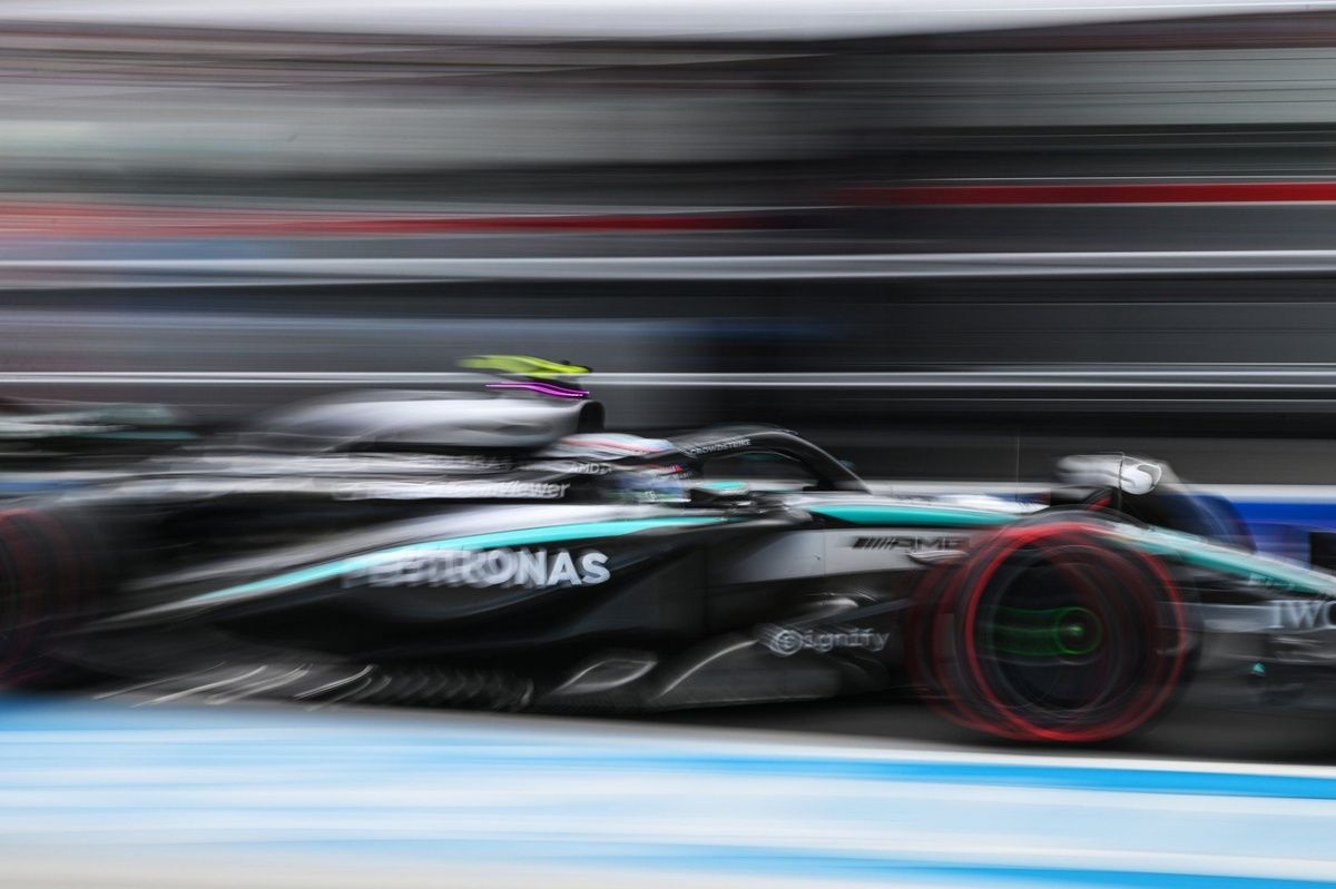 Mercedes F1 car at speed