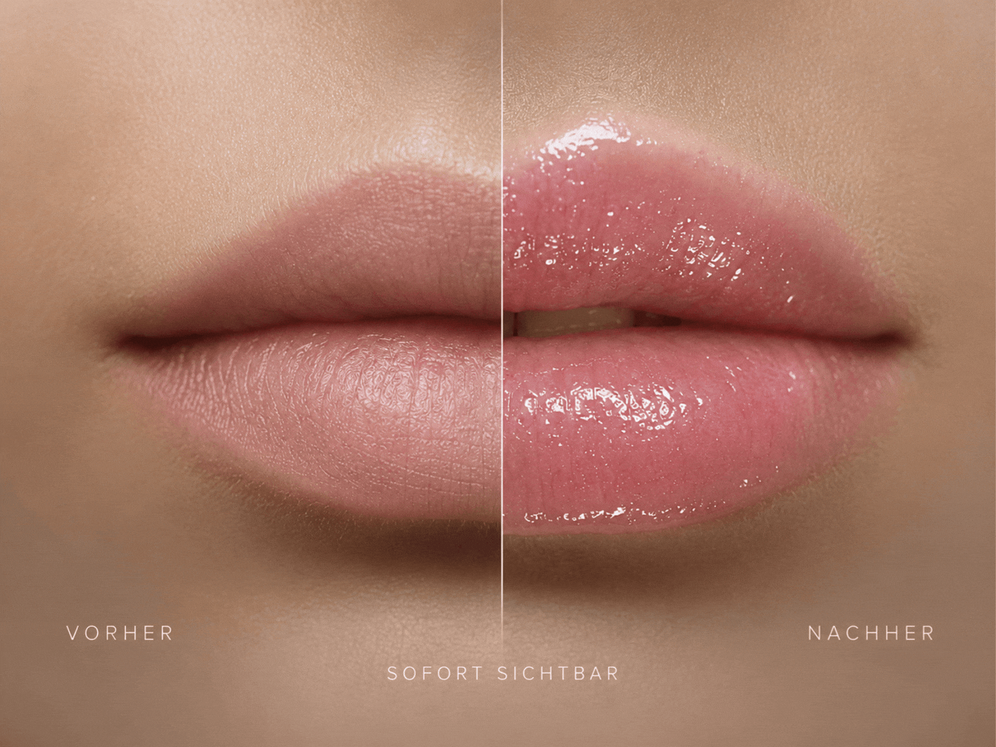 Vorher-Nachher-Darstellung des Smileful Lip Plumpers