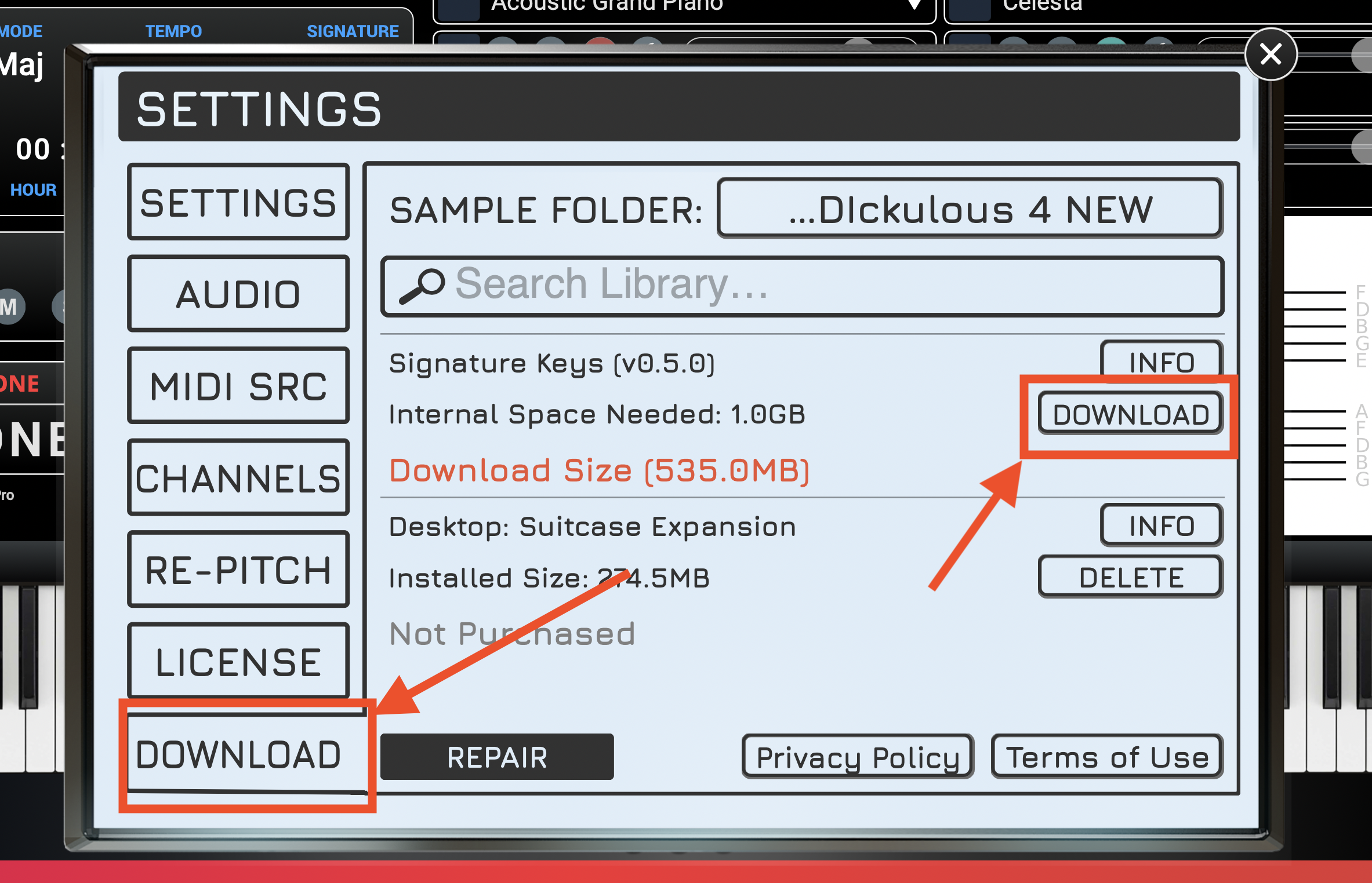 Signature Keys sound download screenshot