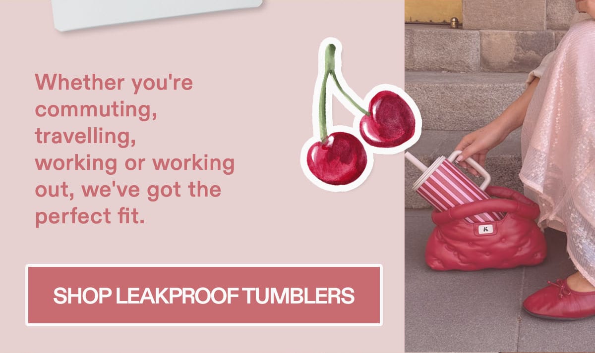 Text: whether commuting, travelling, working or working out, we've got the perfect fit, with cherries graphic