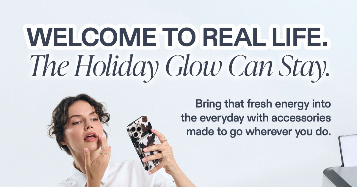 Headline 'Welcome to Real Life' with woman taking selfie with phone case