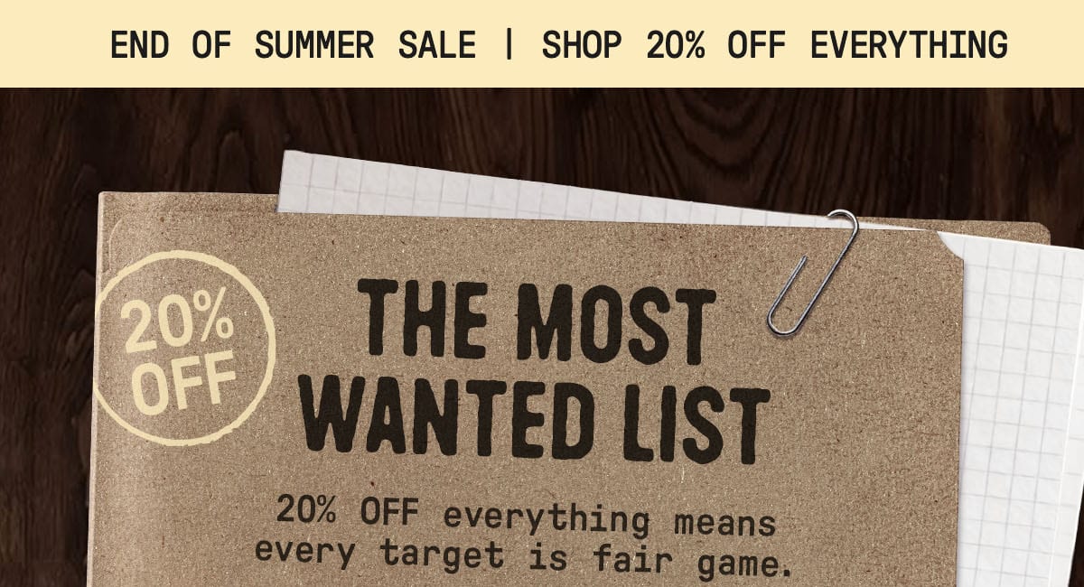 Header banner: End of Summer Sale, shop 20% off everything