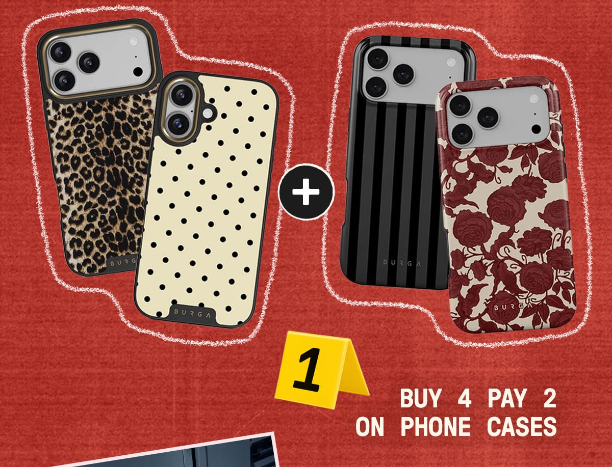 Two patterned phone cases; save 20% on phone cases.