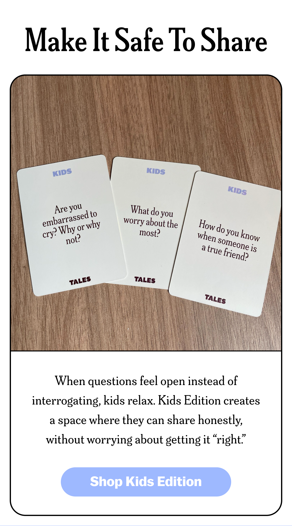 Cards with questions for kids about sharing and friendship.