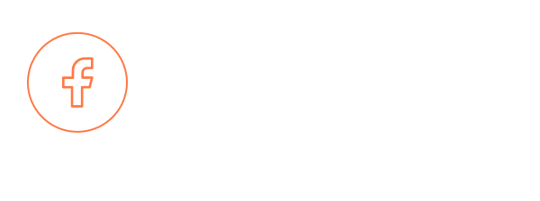 Facebook logo in an orange outline on a white background.
