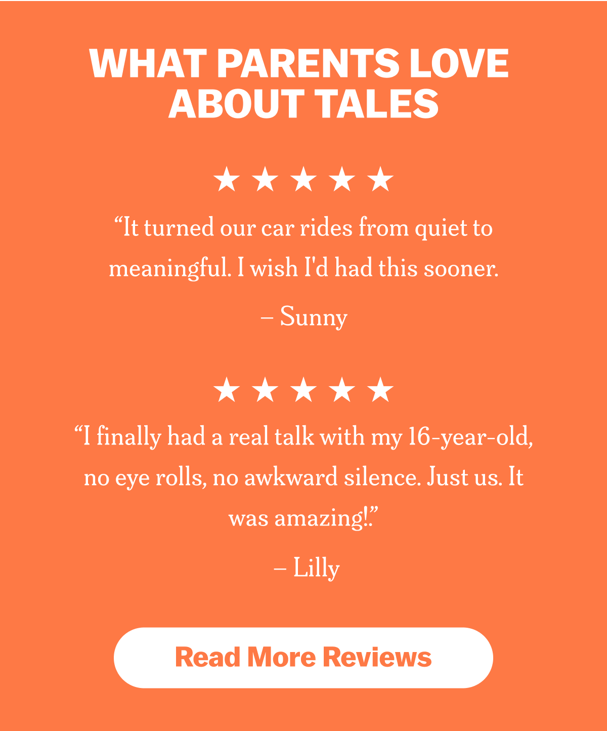 Testimonials from parents about the benefits of Tales.