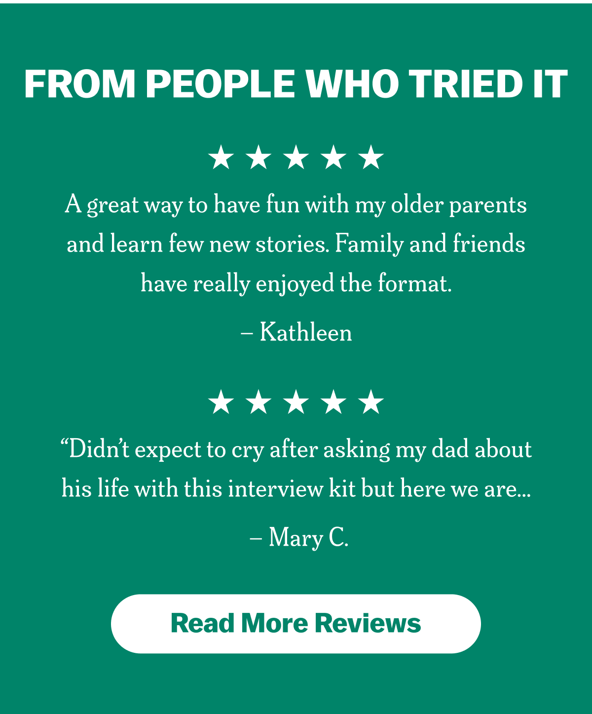 FROM PEOPLE WHO TRIED IT

A great way to have fun with my older parents...  

Read More People Who Tried It