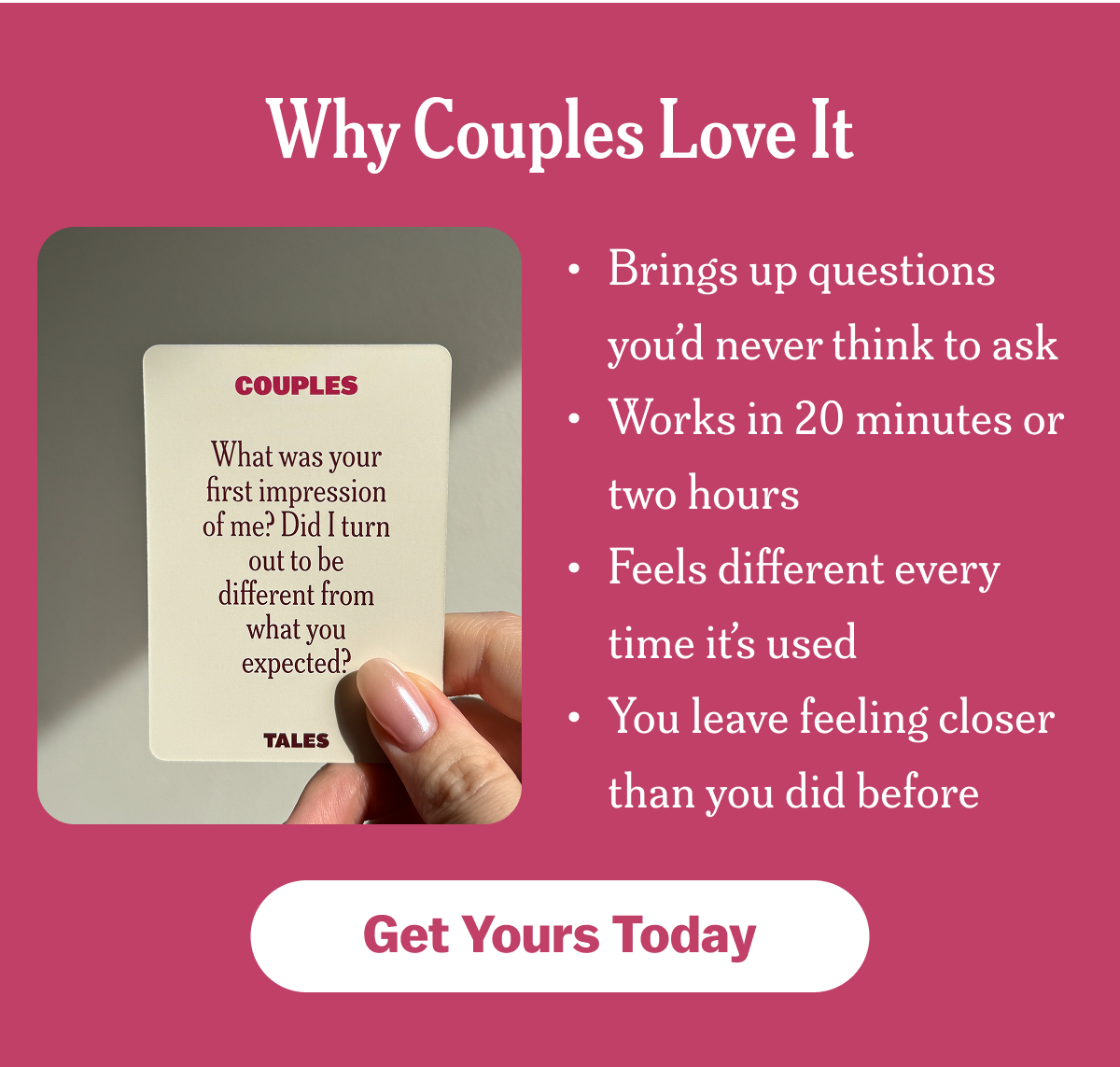 Card listing reasons couples love it, with a call to action to get yours today.
