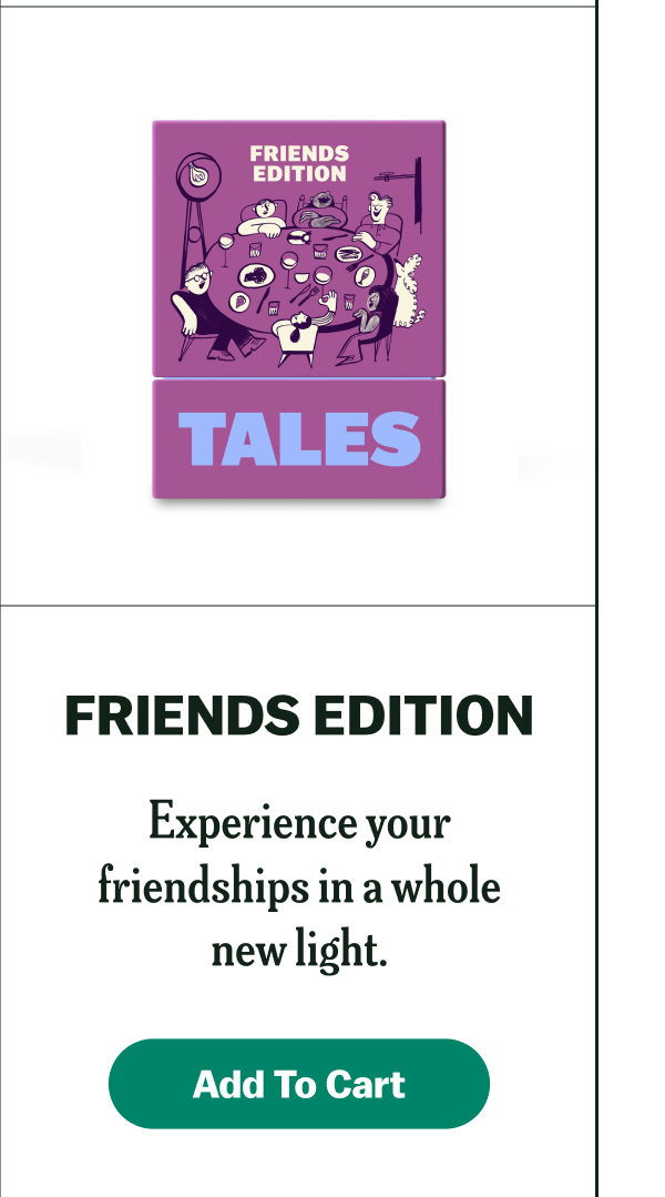 Friends Edition game box titled 'Tales' with a call to action to add to cart.