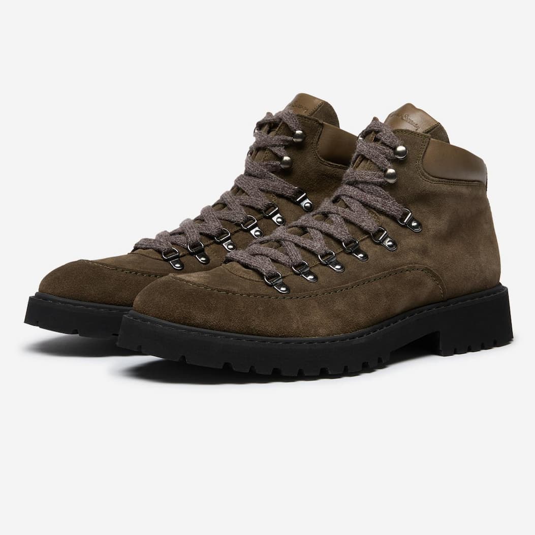 Almeria Khaki Calf Suede Hiker Boots