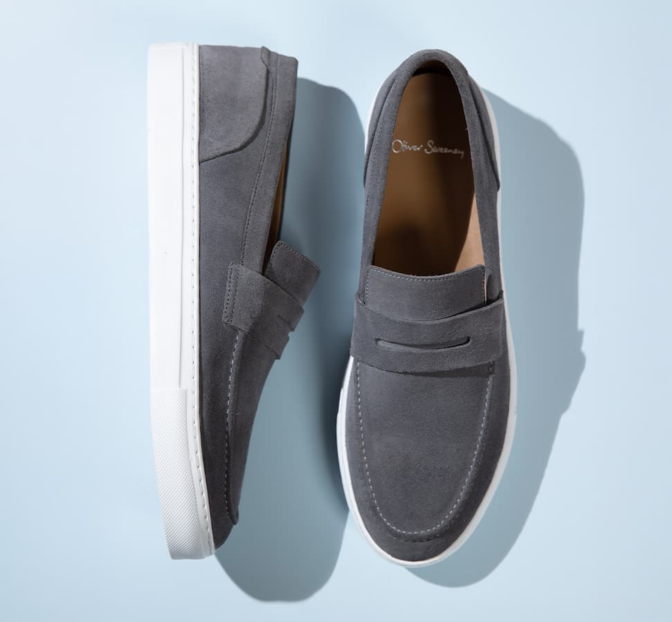 amesbury slate calf suede penny loafers