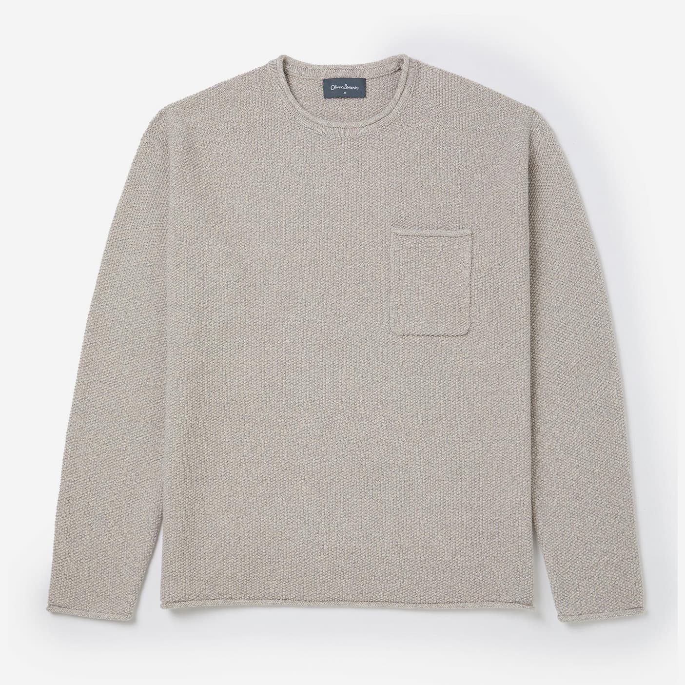 Hetton Grey Knitted Cotton Crew Neck Jumper