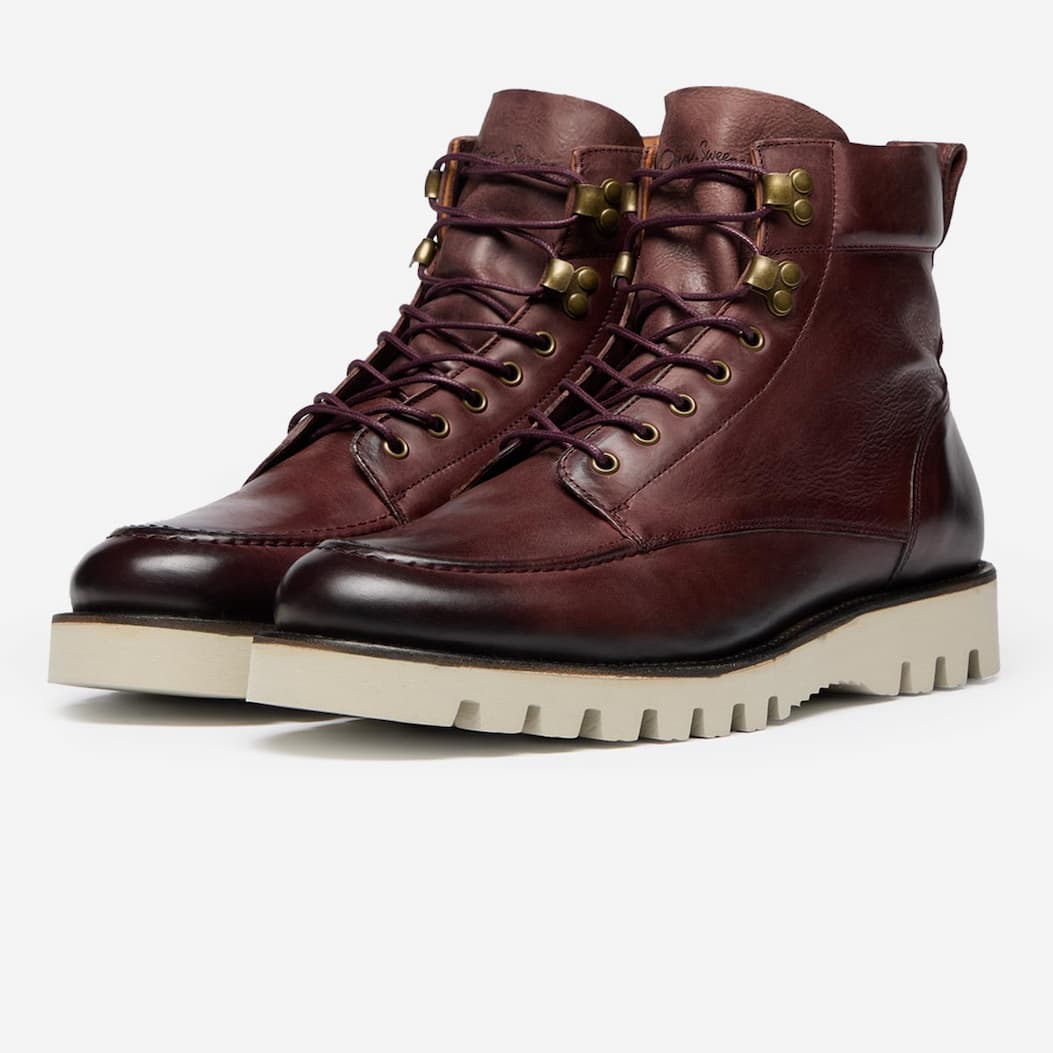 Bolhas Burgundy Hand Finished Calf Leather Moc Toe Boots